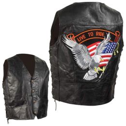 Diamond Plate Hand-Sewn Pebble Grain Genuine Leather Biker Vest