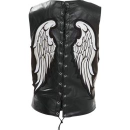 Diamond Plate Ladies Rock Design Genuine Leather Angel Wing Vest