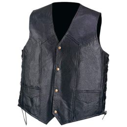 Diamond Plate Hand-Sewn Pebble Grain Genuine Leather Vest