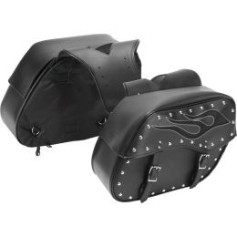 Diamond Plate 2pc Motorcycle Saddlebag Set&nbspwith Flame Design