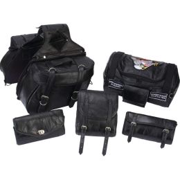 Diamond Plate 6pc Rock Design Genuine Buffalo Leather Motorcycle Luggage Set