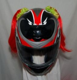 Motorcycle Helmet Pigtails - Red