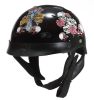 1Vbr - Dot Ladies Vented Black Rose Motorcycle Half Helmet Beanie Helmets