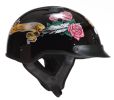 1Vbr - Dot Ladies Vented Black Rose Motorcycle Half Helmet Beanie Helmets