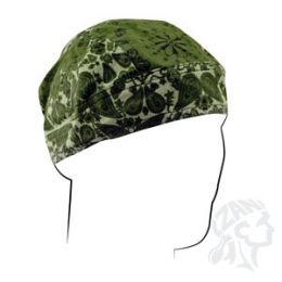 Skull Cap - Two-Tone Green Paisley Flames Do-Rag Flydanna