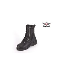 Biker Boots With Lace Up Front & Side Zipper