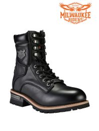 Men's Leather Motorcycle Boots Zipper And Lace-Up By Milwaukee RidersÂ®