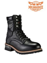 Men's Leather Motorcycle Boots Zipper And Lace-Up By Milwaukee RidersÂ®