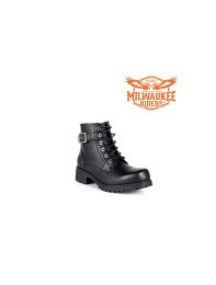 Ladies Black 6-Eye Motorcycle Boots W/ Zipper