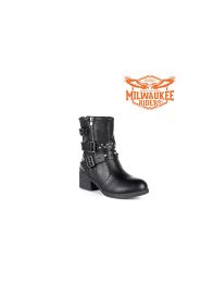 Ladies Zippered Black Multi-Studded Buckle Boots By Milwaukee RidersÂ®