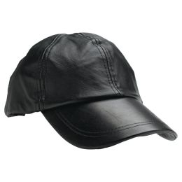 Solid Leather Baseball Cap with Adjustable Strap