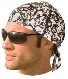 HW2677 Headwrap White Skulls