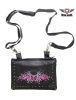 Studded Naked Cowhide Leather Gun Holster Belt Bag with Pink & Silver Butterfly