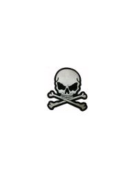 Silver Metallic Skull and Crossbones Motorcycle Patch