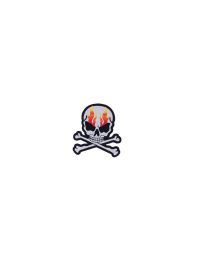 Silver Metallic Flaming Skull and Crossbones Patch