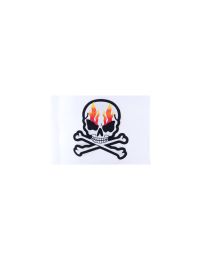 Silver Metallic Skull with Flames and Corssbones Patch