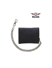 Black Multi-Pocket Naked Cowhide Leather Tri-Fold Wallet
