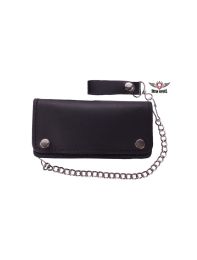 Premium Quality Black Leather Bifold Motorcycle Chain Wallet