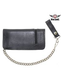 Black Leather Chain Wallet with Zipper