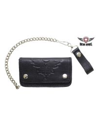 Black Naked Cowhide Leather Winged V-Twin Engine Multi-Pocket Wallet