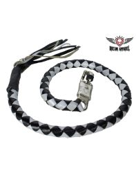 Black And Silver Hand-Braided Leather Get back Whips - 2" Thick/42" Length