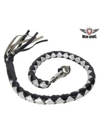 3" Thick Hand-Braided Leather Get Back Whip - Black/Silver