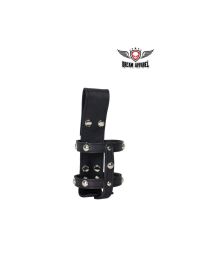 Black Naked Cowhide Leather Studded Motorcycle Cup Holder W/ Button Snaps