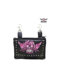 bagStudded Pink & White Sugar Skull Naked Cowhide Leather Belt Bag