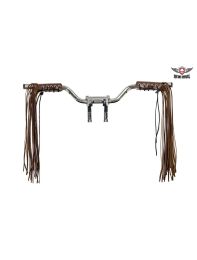 Two-Tone Brown Leather Handlebar Covers with Fringe