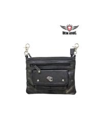 Black Naked Cowhide Leather Deck-Of-Cards Belt Bag