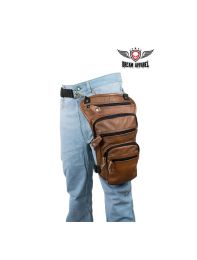 Brown Naked Cowhide Leather Multi-pocket Thigh Bags