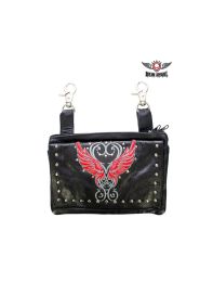 Studded Naked Cowhide Leather Belt Bag with Red Wings