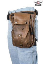 Premier Brown Leather Multi Pocket Thigh Bags with Gun Pocket