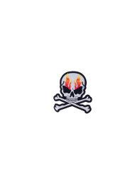 Silver Metallic with Flames Skull Crossbones Patch