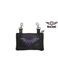 All Naked Cowhide Leather Belt Bag with Gray/Purple Heart and Studs