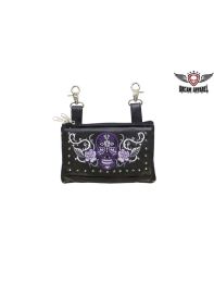 Studded Purple Sugar Skull Naked Cowhide Leather Belt Bag