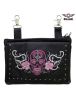 Pink & White Sugar Skull Naked Cowhide Leather Gun Holster Belt Bag with Studs