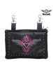 Studded Naked Cowhide Leather Gun Holster Belt Bag with Pink & Silver Heart