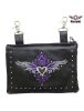 Studded Naked Cowhide Leather Gun Holster Belt Bag with Purple & Silver Heart