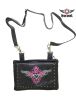 Studded Naked Cowhide Leather Gun Holster Belt Bag with Pink & Silver Heart