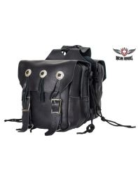 Genuine Black Leather Saddlebag with Conchos