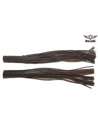 Dark Brown Leather Motorcycle Handlebar Covers with Fringe