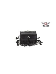 Leather Motorcycle Sissy Bar Bag With Braid, Fringe & Concho