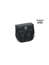 Leather Motorcycle Sissy Bar Bag With Fringes, & Concho