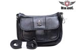 Leather Shoulder Bag with Blackened Metal Rose