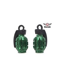 Two Metallic Green Grenades Tire Valve Stem Caps