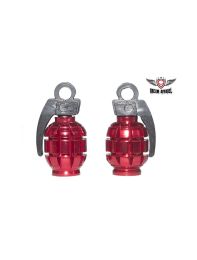 Two Metallic Red Grenades Tire Valve Stem Caps